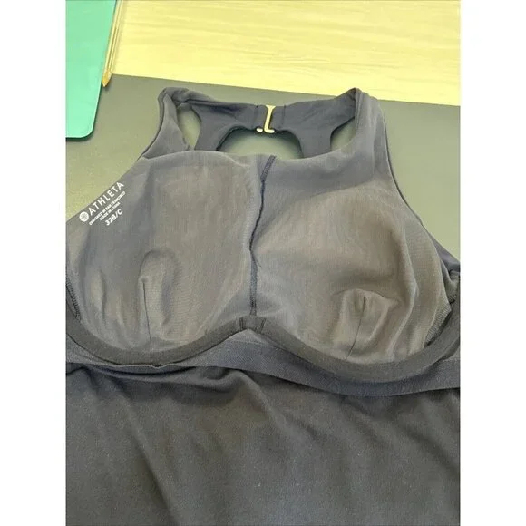 Athleta 32 B/C Tankini Swim Top Blue High Neck Modest Underwire EUC - Picture 7 of 11